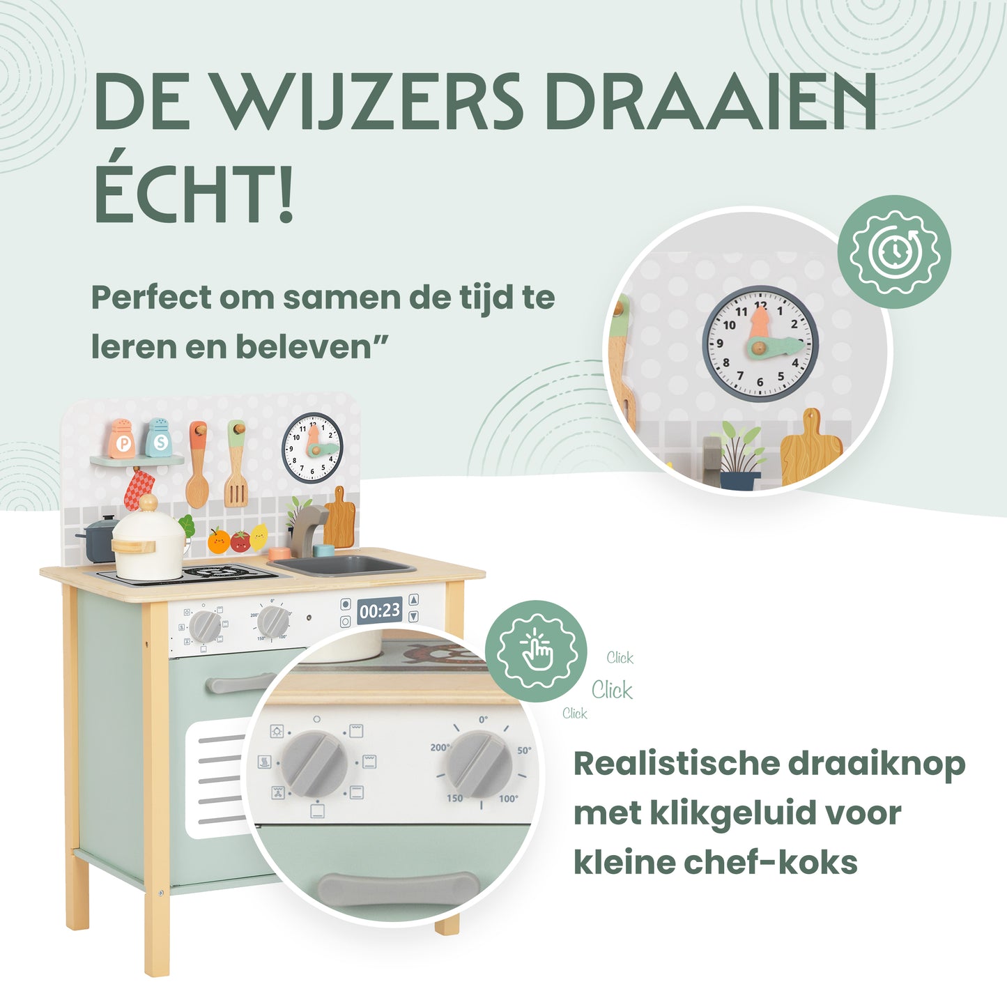 Houten Speelkeuken met Accessoires en Klok